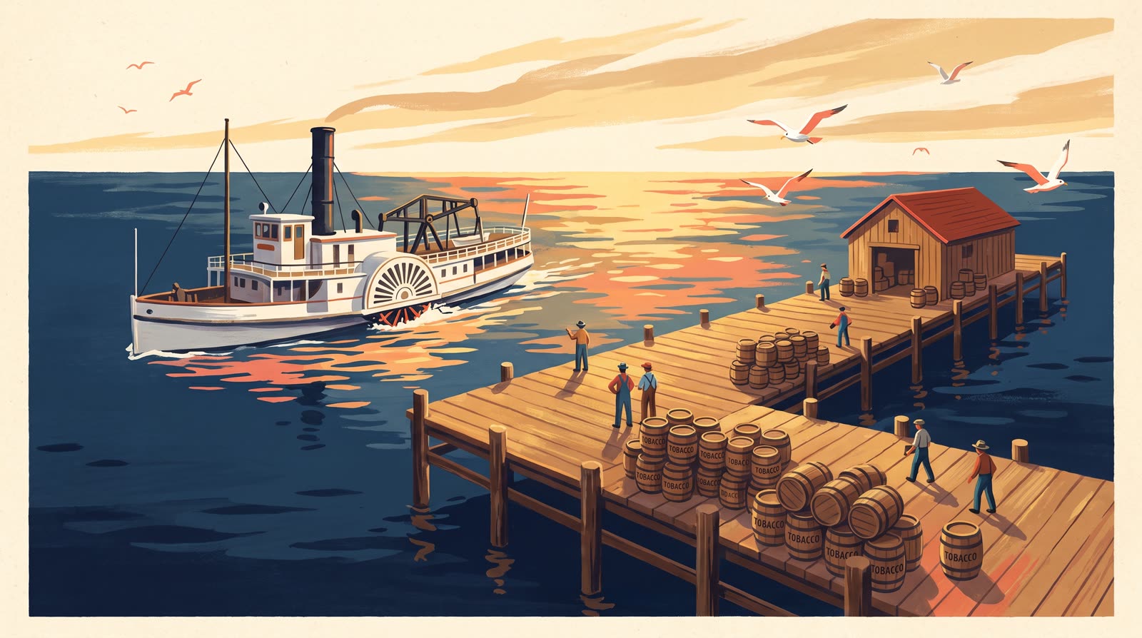 Illustration of a steamboat landing at the Plum Point wharf